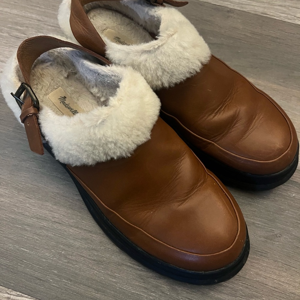 Madewell Brown Shearling-Lined Mules